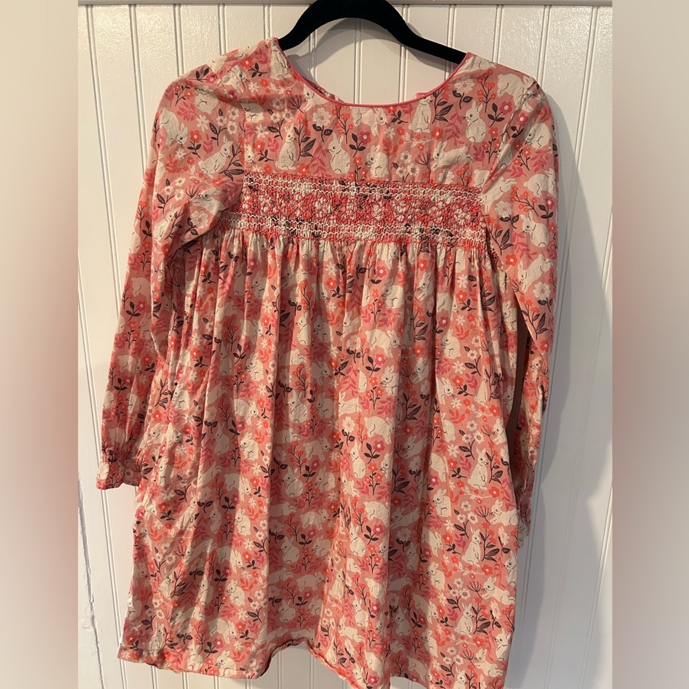 Mini Boden smocked Pink and White Floral Dress Easter Dress